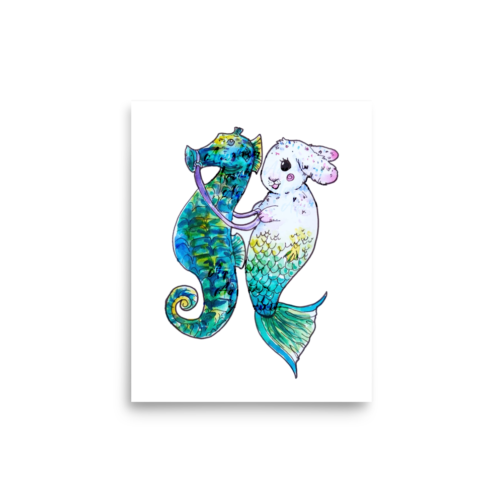 Bunny Mermaid Seahorse Rider Poster
