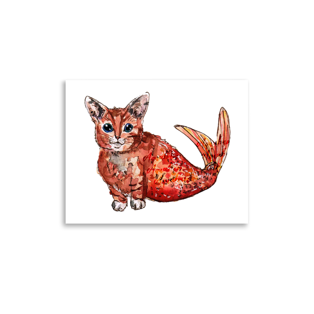 Ginger Cat Mermaid Poster
