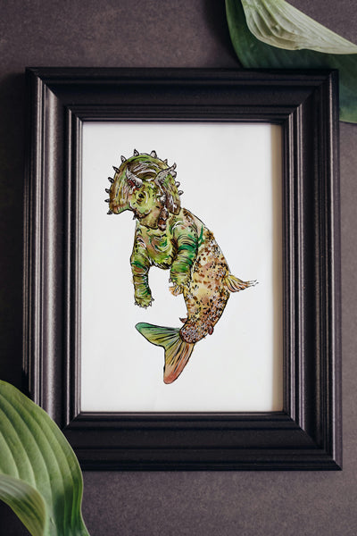 Triceratops Mermaid Print