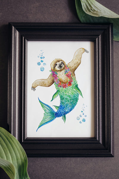Sloth Mermaid Print