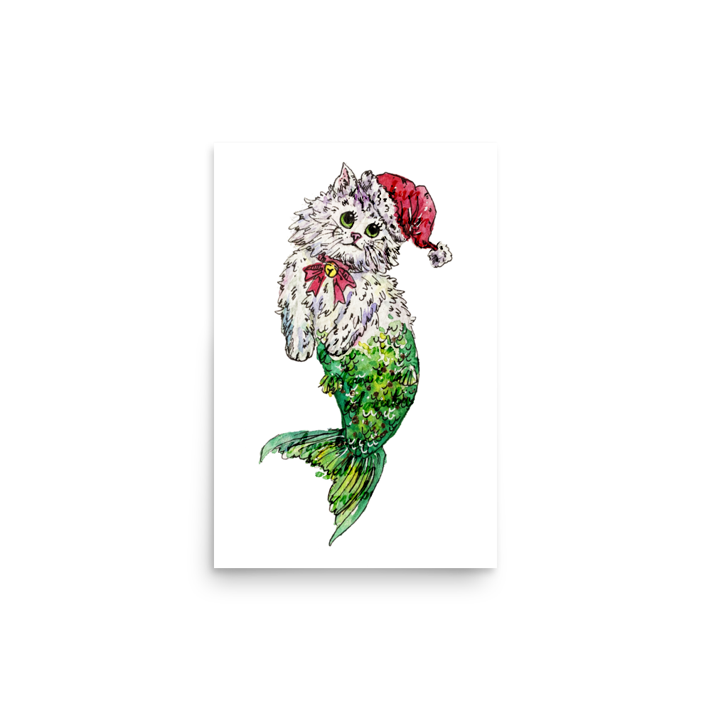 Christmas Cat Mermaid Poster