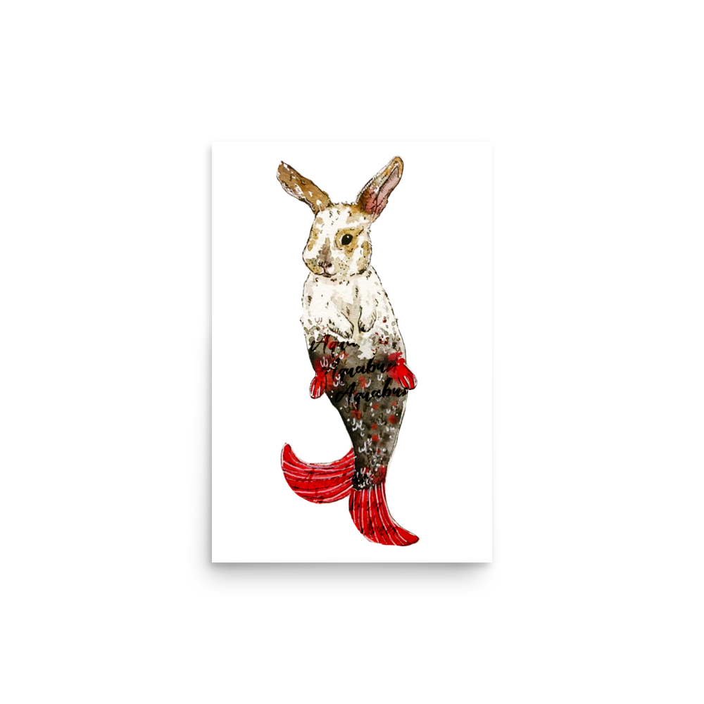 Bunny Mermaid Red Fin Poster