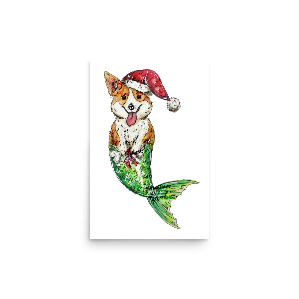 Christmas Dog Mermaid Poster