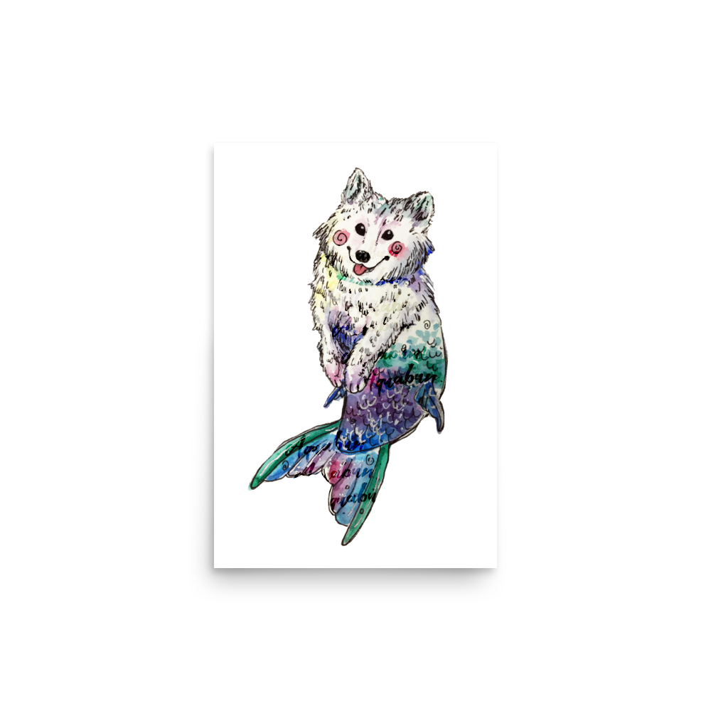 Dog Mermaid Green and Purple Tail Poster