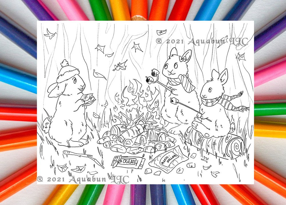 Fireside Bunnies Coloring Page