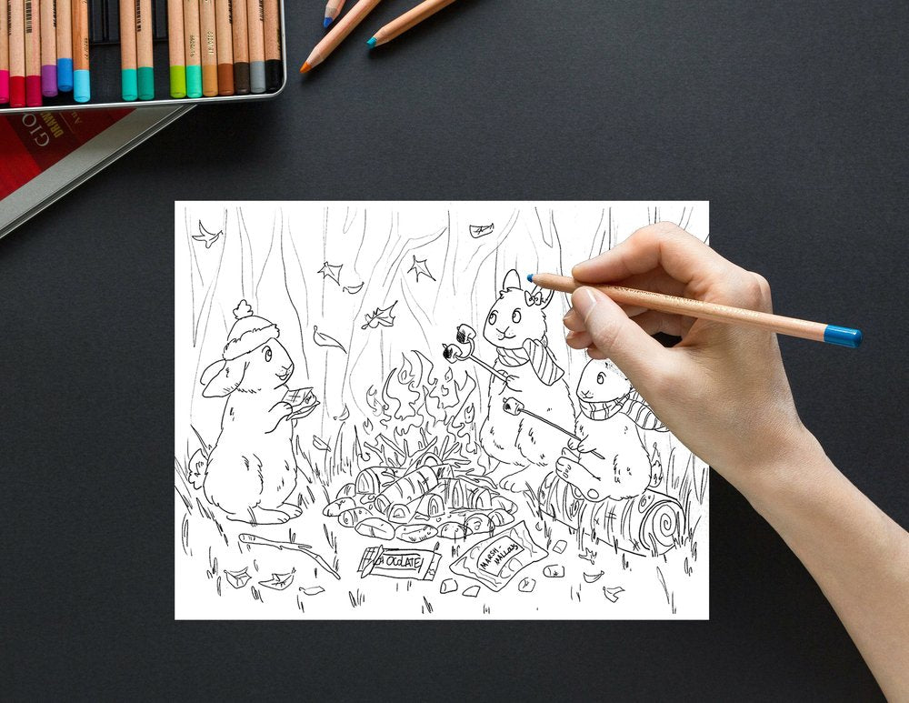 Fireside Bunnies Coloring Page