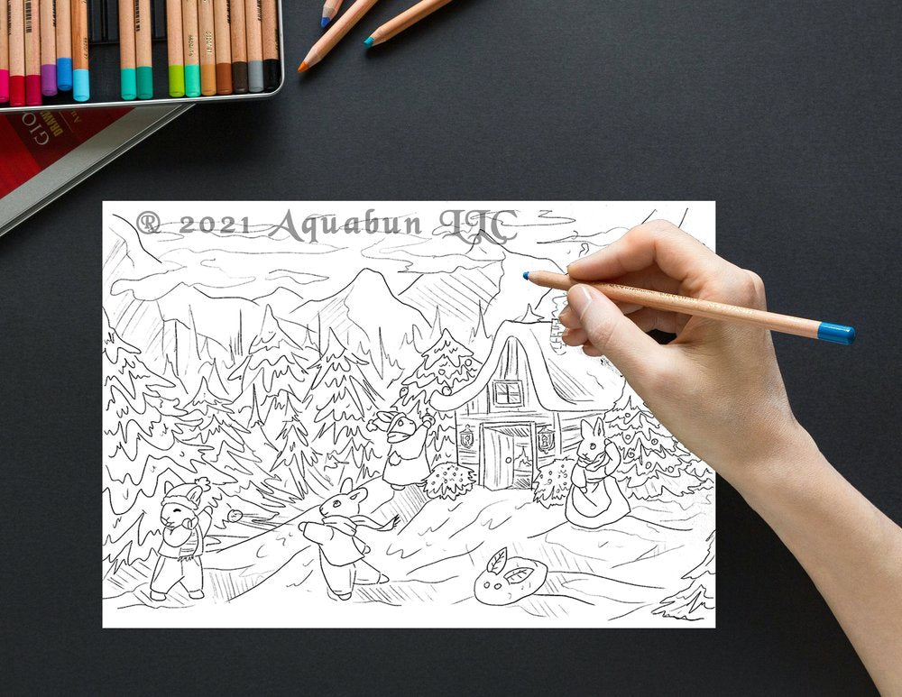 Snow Bunnies Coloring Page