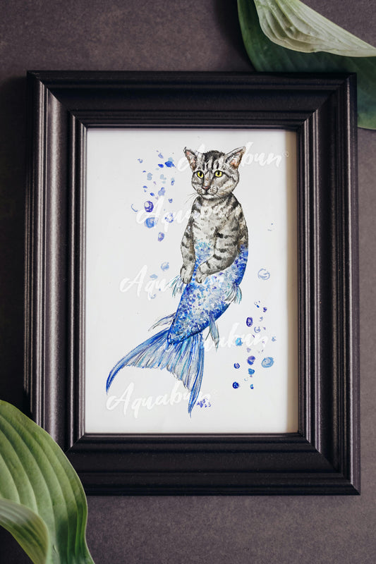 Grey Purrmaid Poster
