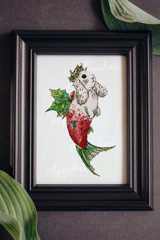 Holly Xmas Merbunny Poster