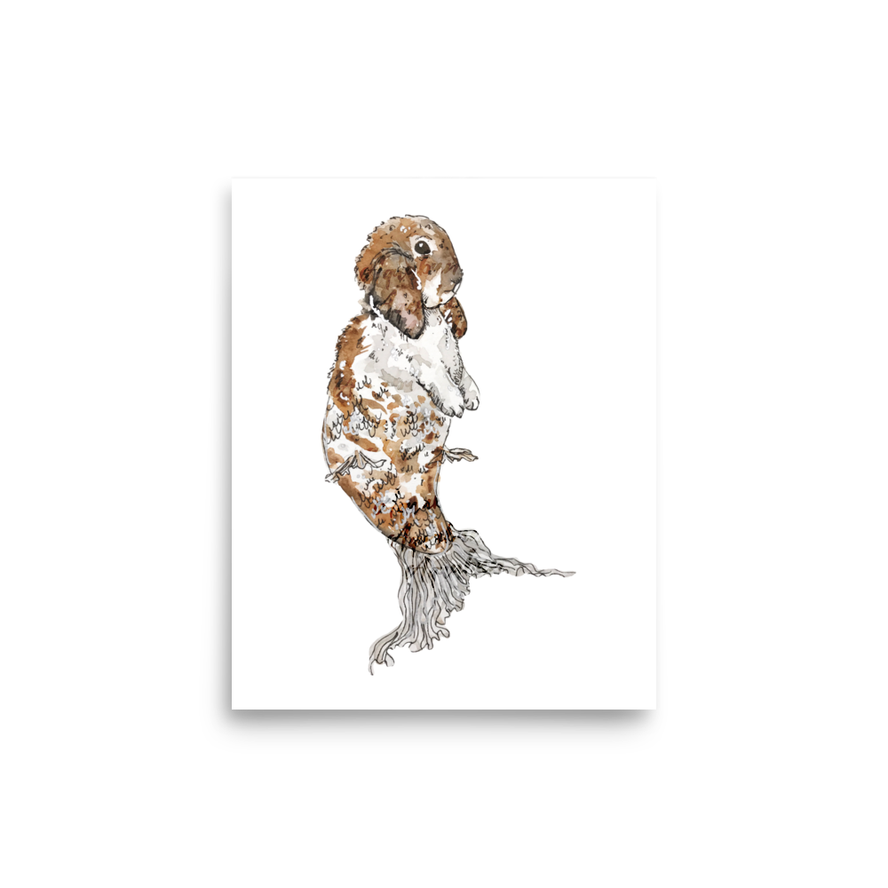 Bunny Mermaid Brown and White Tail Poster