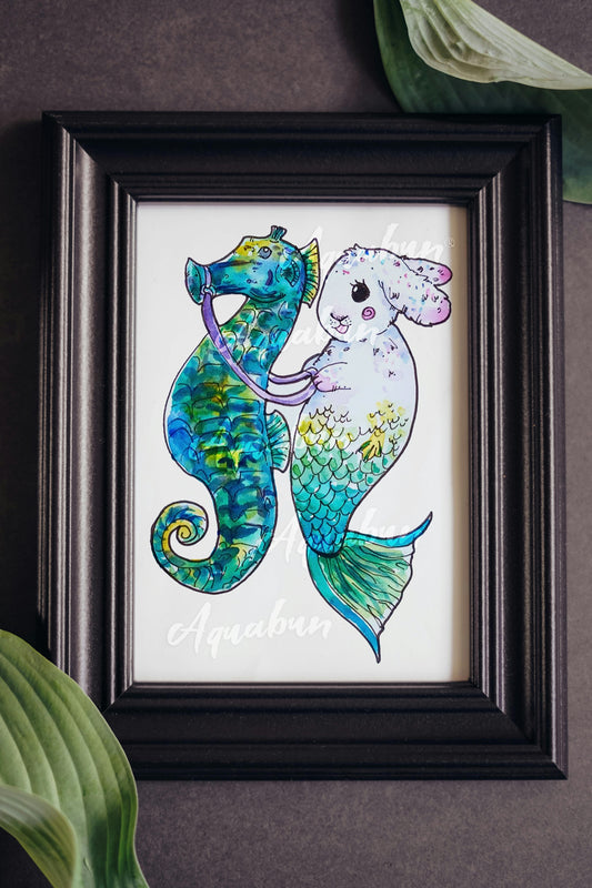 Merbunny Riding Seahorse Poster