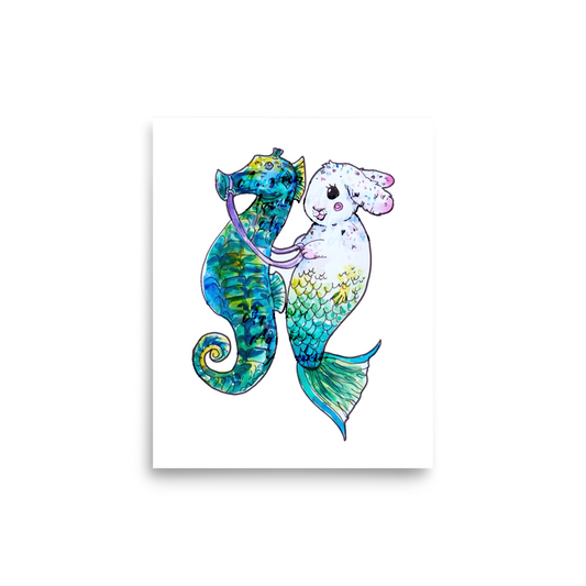 Bunny Mermaid Seahorse Rider Poster