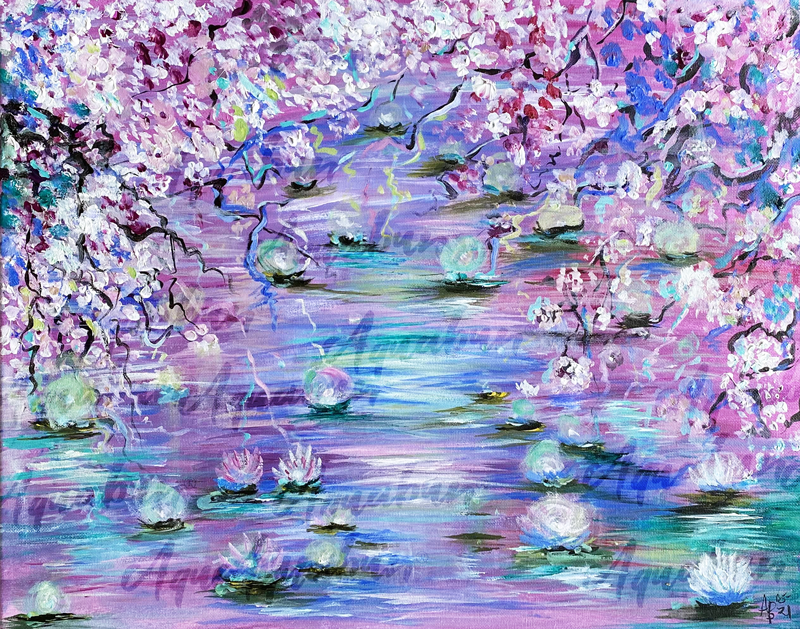 Blue and Pink Lilies Print