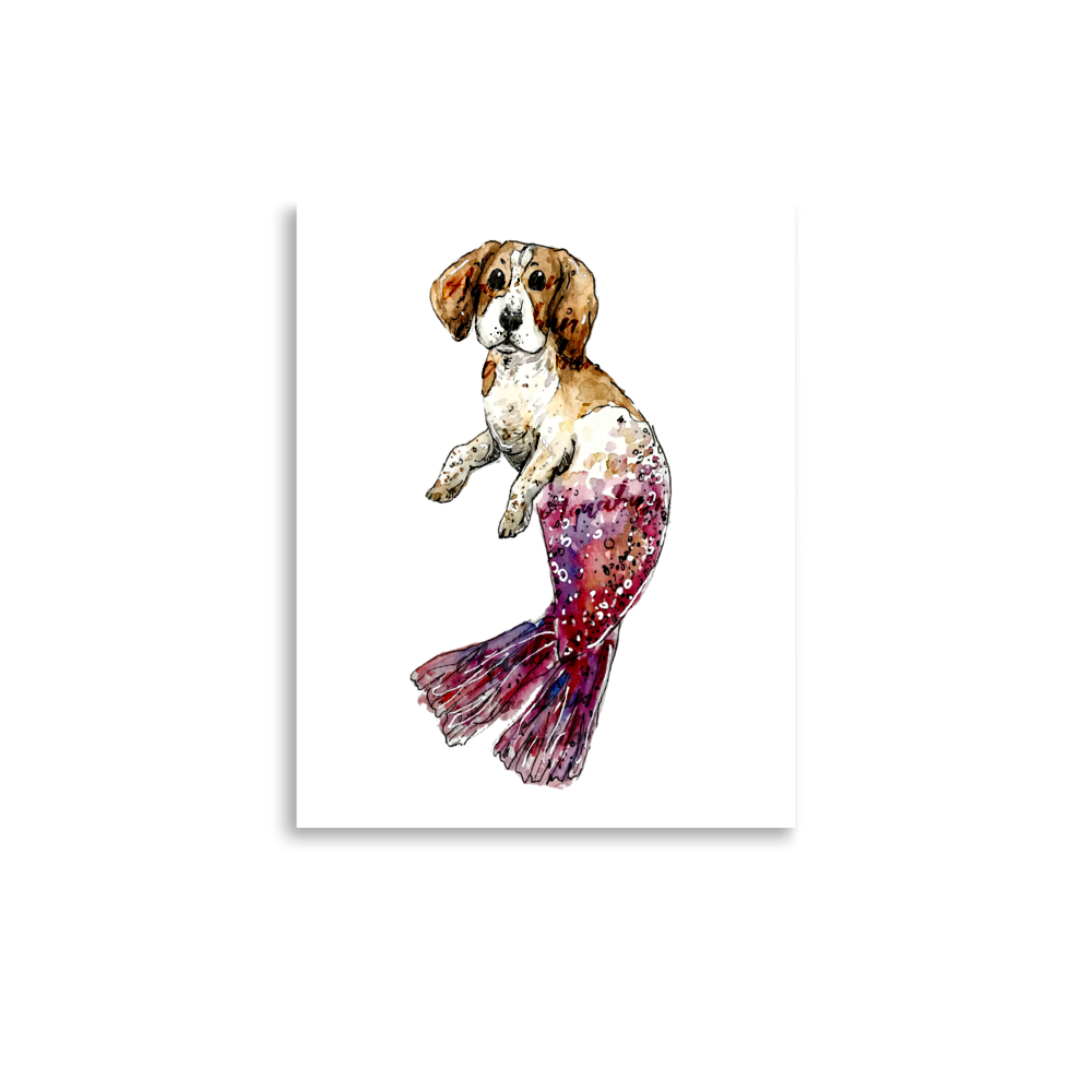 Dog Mermaid Red Tail Poster
