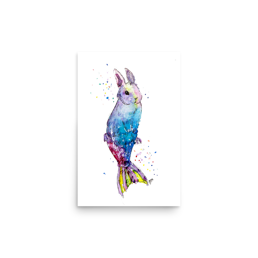 Rainbow Bunny Mermaid Poster