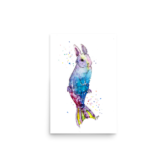 Rainbow Bunny Mermaid Poster