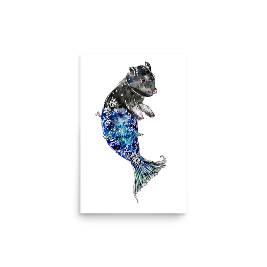 Pig Mermaid Blue Tail Poster