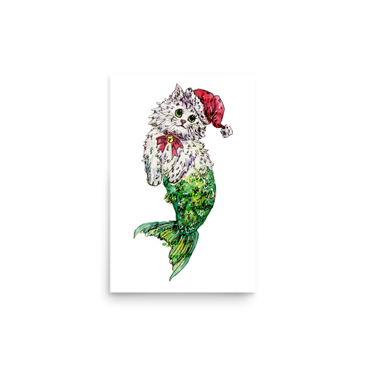 Christmas Cat Mermaid Poster