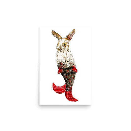 Bunny Mermaid Red Fin Poster