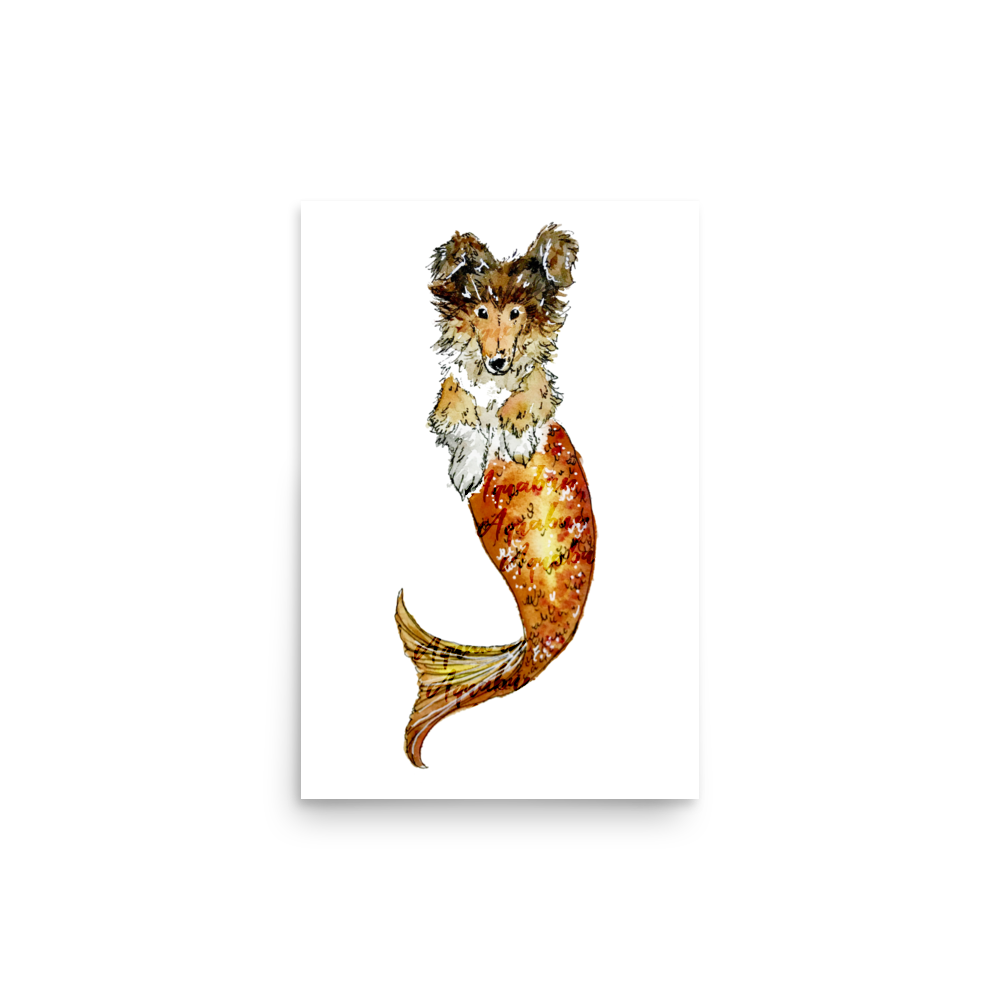 Dog Mermaid Orange Tail Poster