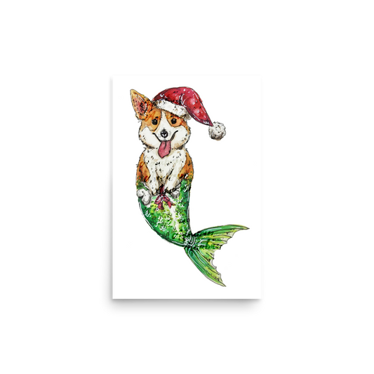 Christmas Dog Mermaid Poster