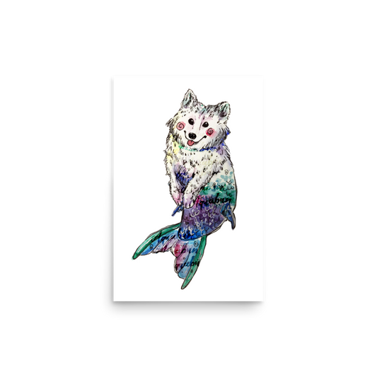 Dog Mermaid Green and Purple Tail Poster