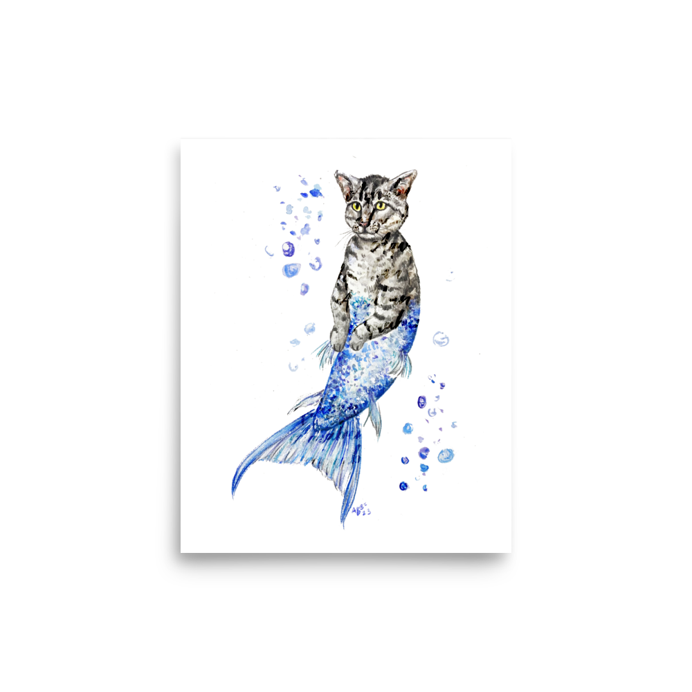 Cat Mermaid Blue Tail Poster