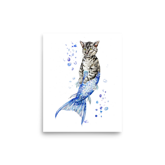 Cat Mermaid Blue Tail Poster