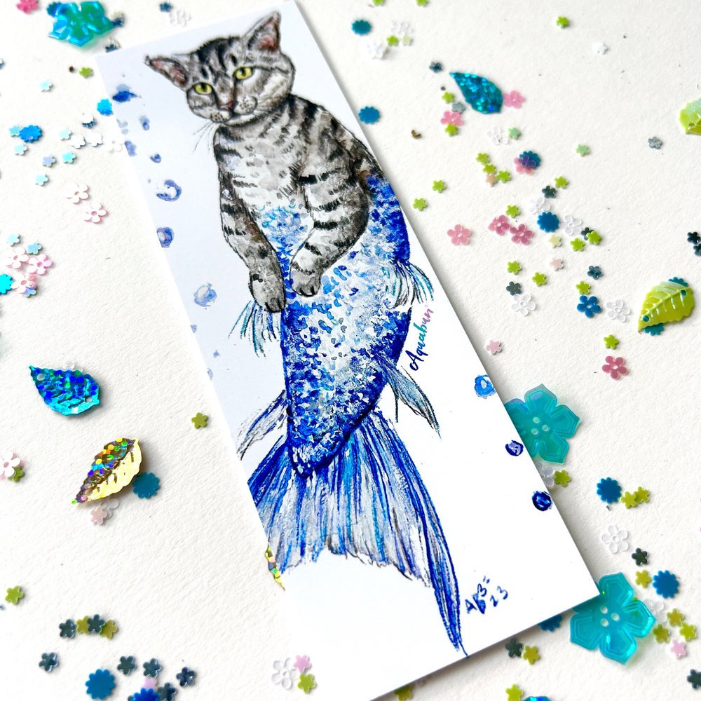 Grey Tabby Purrmaid Bookmark