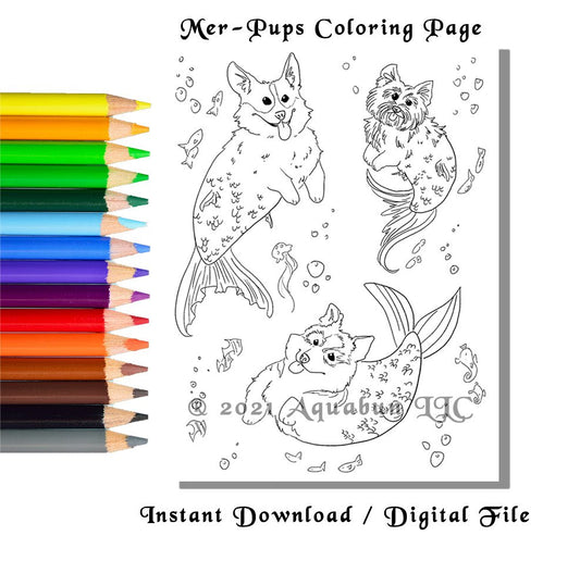 Mermaid Dogs Coloring Page