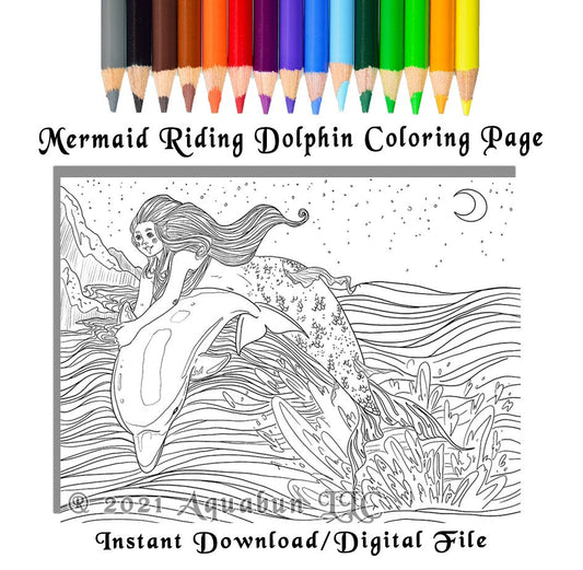 Mermaid Riding Dolphin Coloring Page