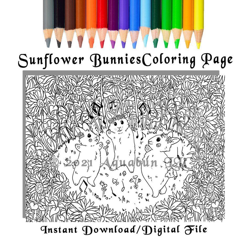 Sunflower Bunnies Coloring Page