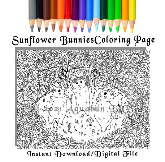 Sunflower Bunnies Coloring Page