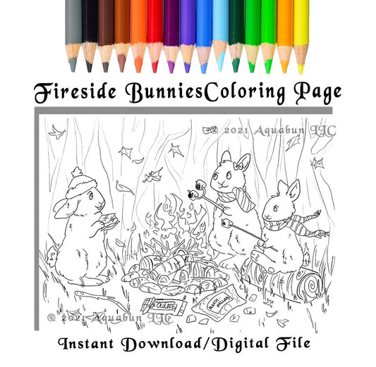 Fireside Bunnies Coloring Page