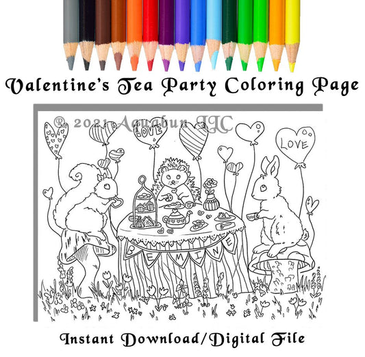 Valentine's Tea Party Coloring Page