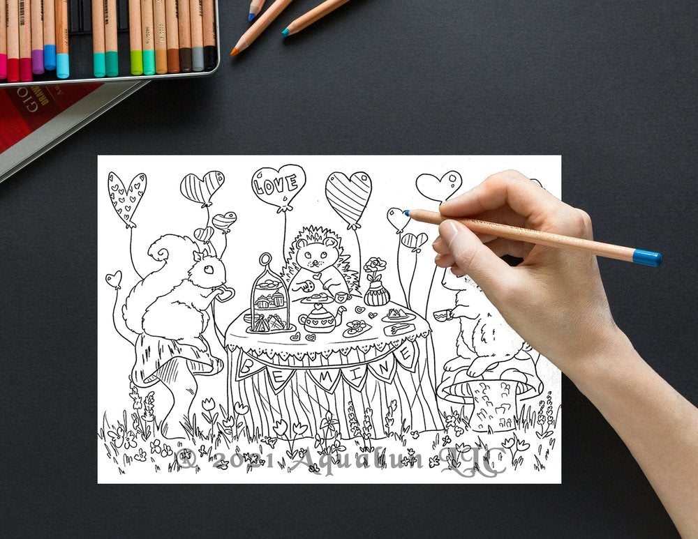 Valentine's Tea Party Coloring Page
