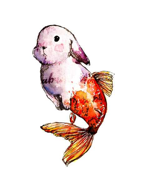 Goldfish Mermaid Bunny Print
