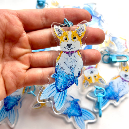 Corgi Mermaid Keychain