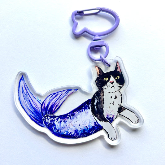 Tuxedo Cat Mermaid Keychain