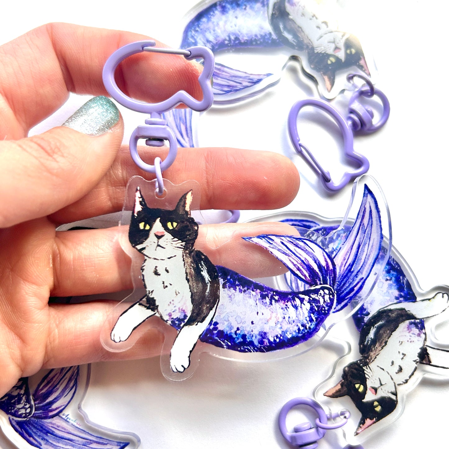 Tuxedo Cat Mermaid Keychain