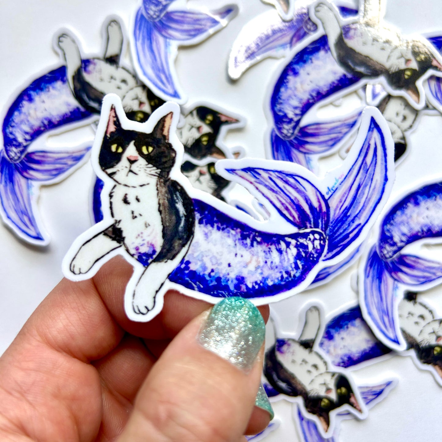 Tuxedo Cat Mermaid Sticker