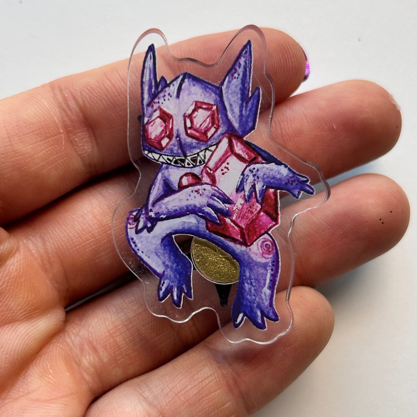 Purple Gem Goblin Acrylic Pin