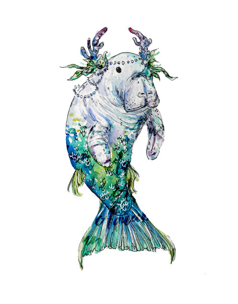 Manatee Mermaid Print