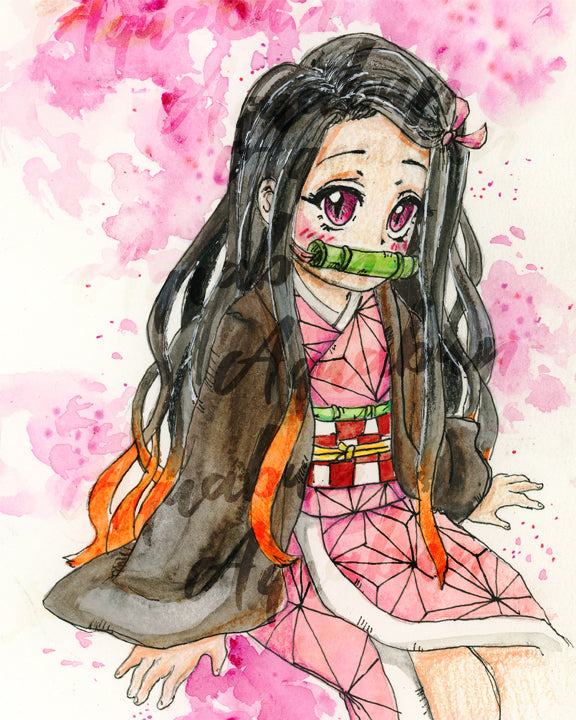 Pink Kimono Girl Print