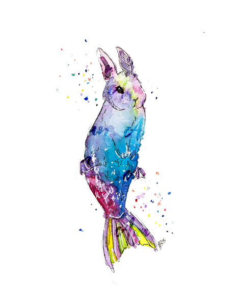 Rainbow Mermaid Bunny Print
