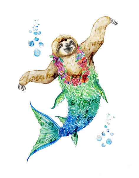 Sloth Mermaid Print