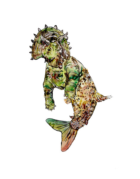 Triceratops Mermaid Print