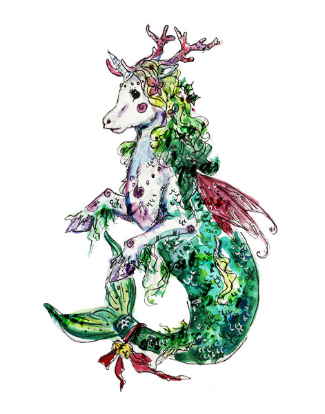 Unicorn Fairy Xmas Mermaid Print